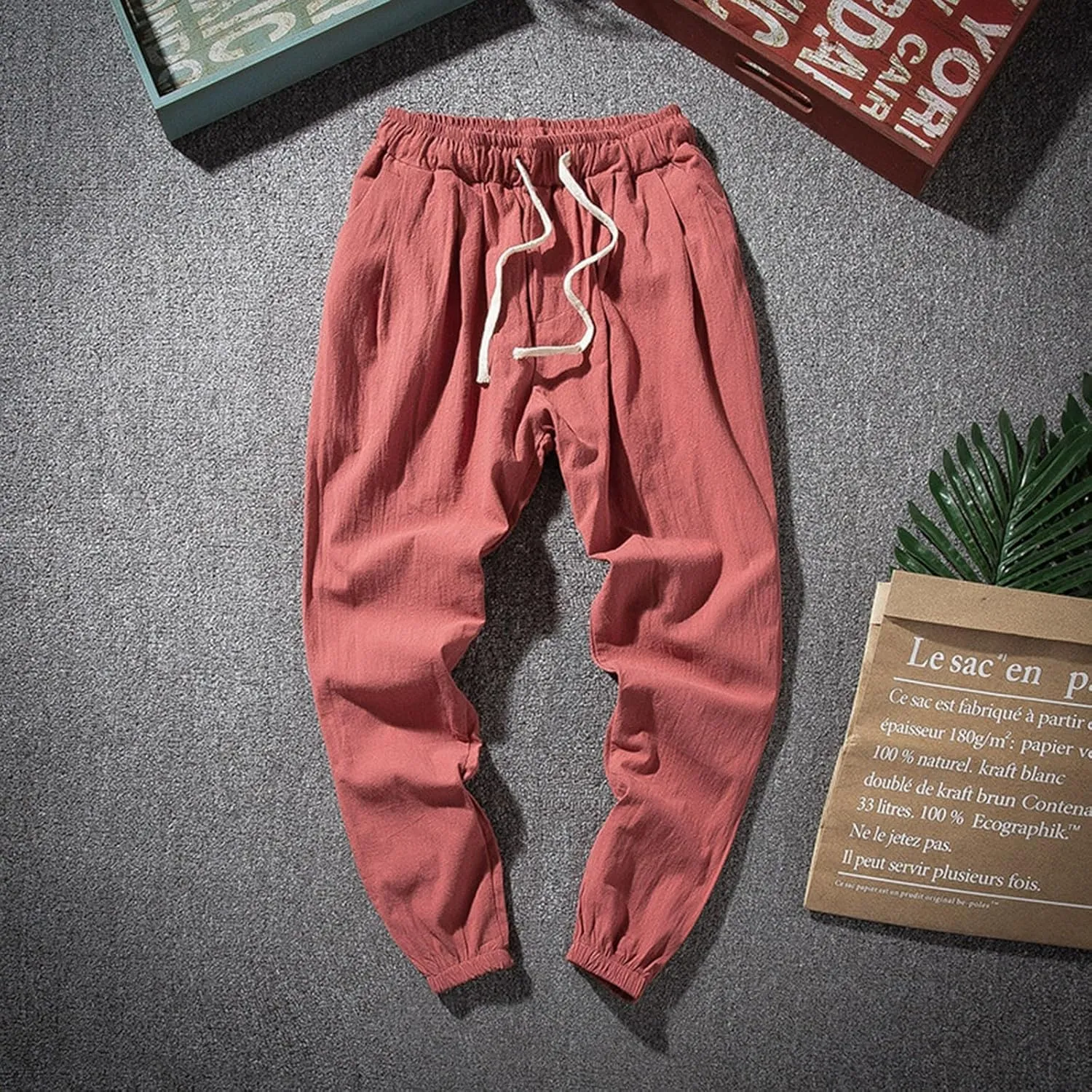 2025 Men's Casual Pants Cotton Loose Drawstring Leg Summer Pants