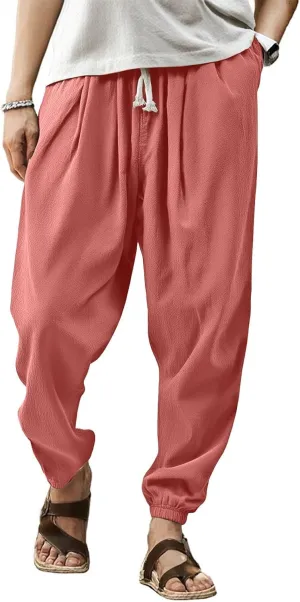 2025 Men's Casual Pants Cotton Loose Drawstring Leg Summer Pants
