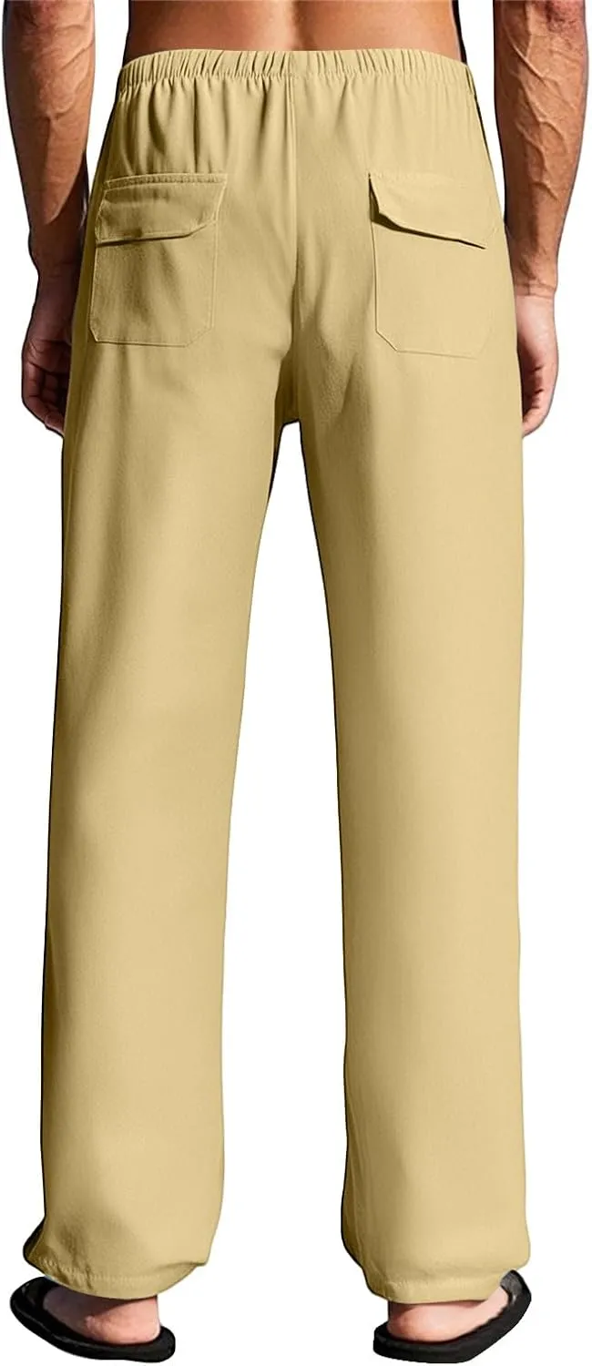 2025 Men's Summer Beach Pants Solid Color Comfortable Breathable Casual Daily Vacation Pants