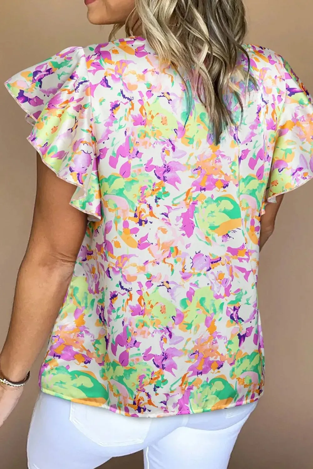 Abstract Printed Ruffled Short-Sleeve Blouse  Chic & Trendy Wardrobe Essential