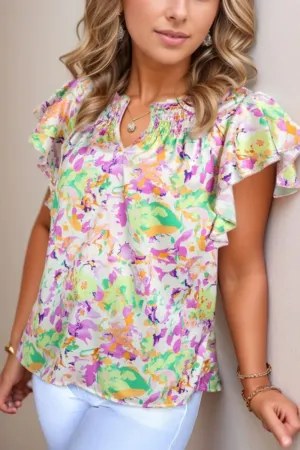 Abstract Printed Ruffled Short-Sleeve Blouse  Chic & Trendy Wardrobe Essential