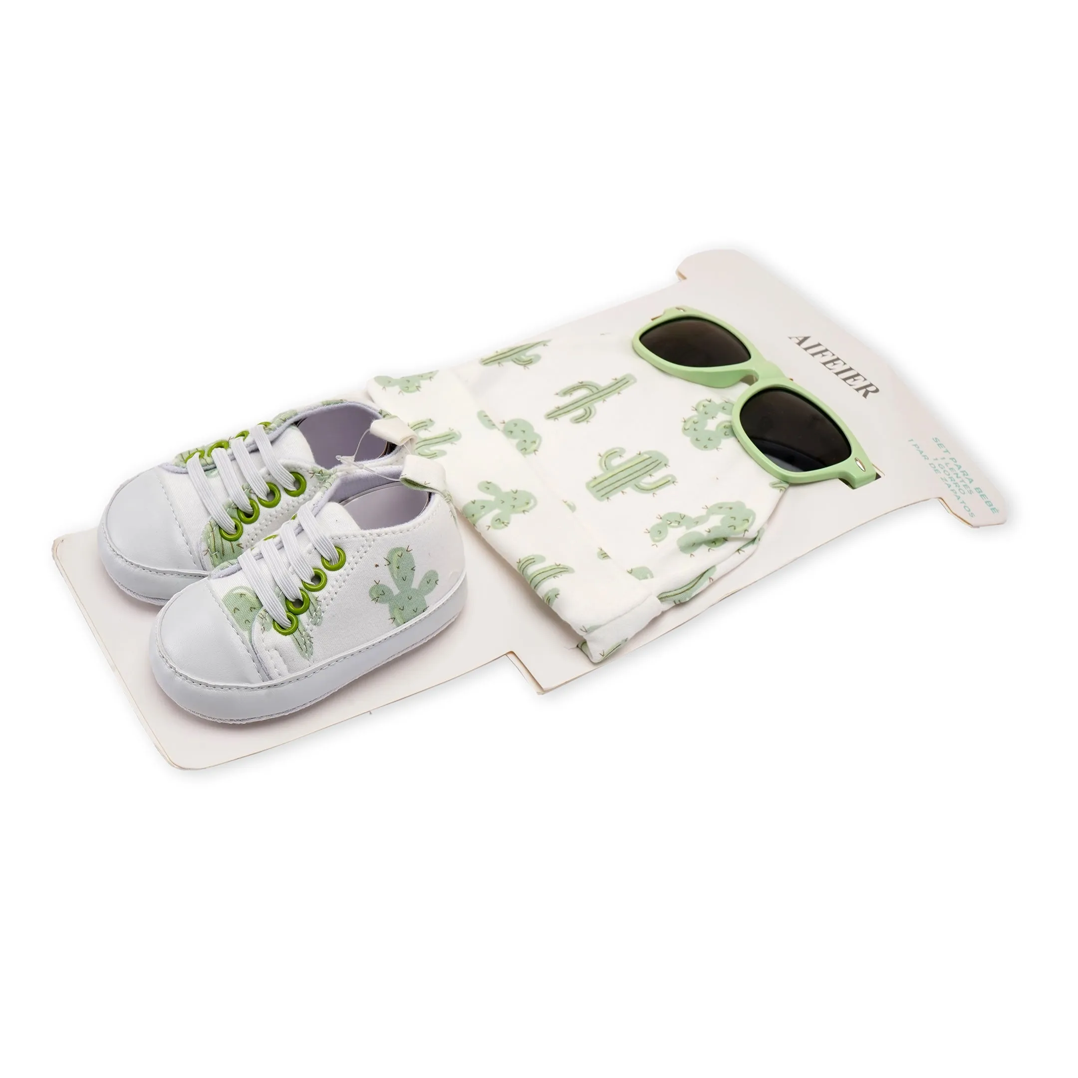 Baby Cap Booties & Glasses Set Pack Of 3 Green Cactus - Sunshine