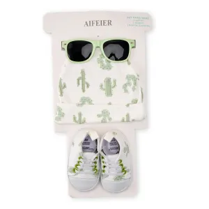 Baby Cap Booties & Glasses Set Pack Of 3 Green Cactus - Sunshine