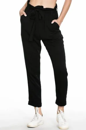 Black High Waisted Paper Bag Pants