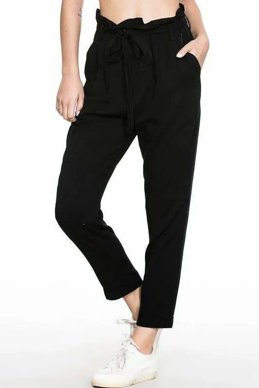Black High Waisted Paper Bag Pants