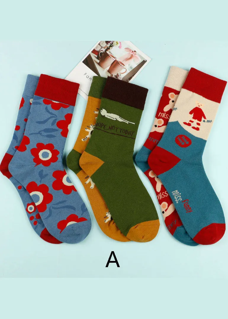 Casual Cartoon flower Cotton Mid Calf Socks
