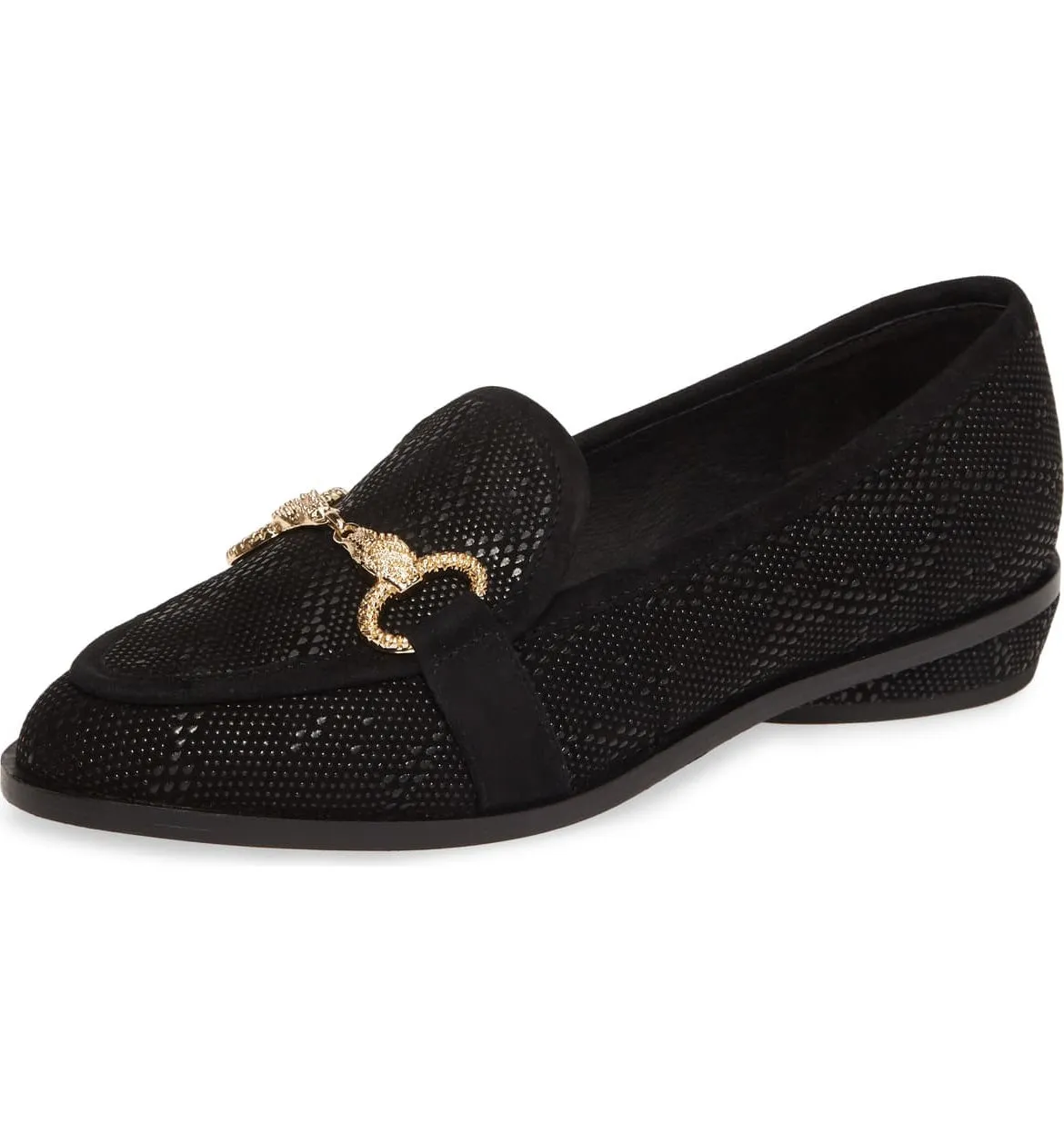 Cecelia New York FENTON Loafer Black Leather Horse Bit Slip On Gold Buckle Flats