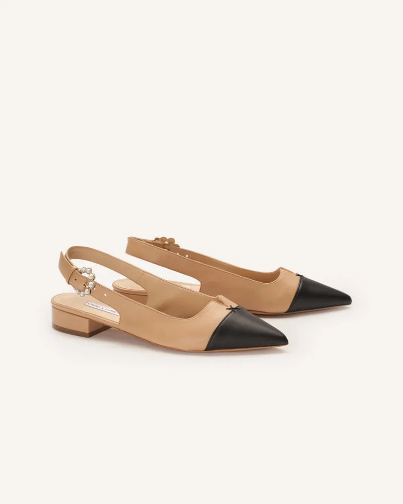 (Delivery Mid-May) - Alicia Taupe & Black Flats