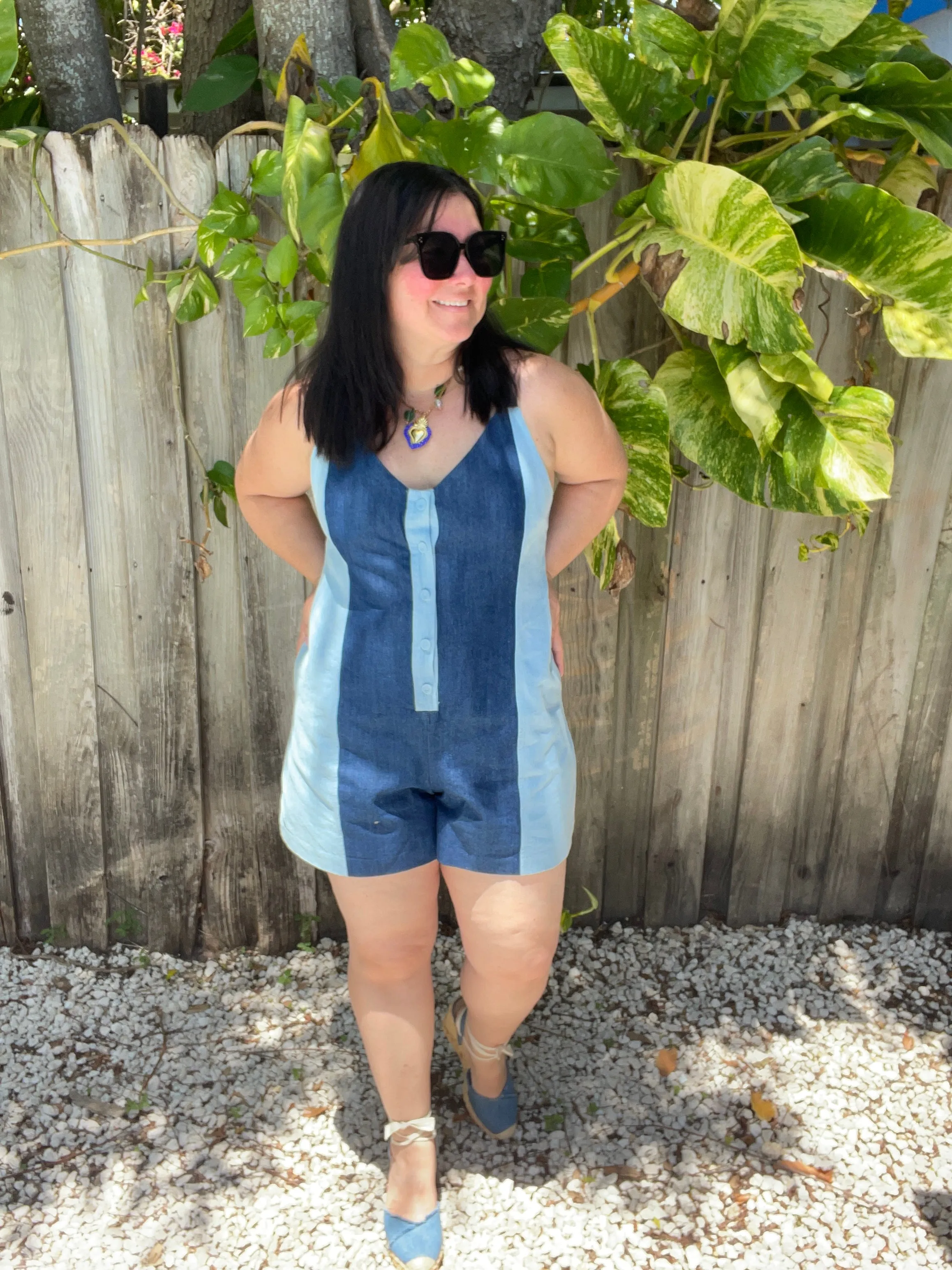 Denim Color Block Romper