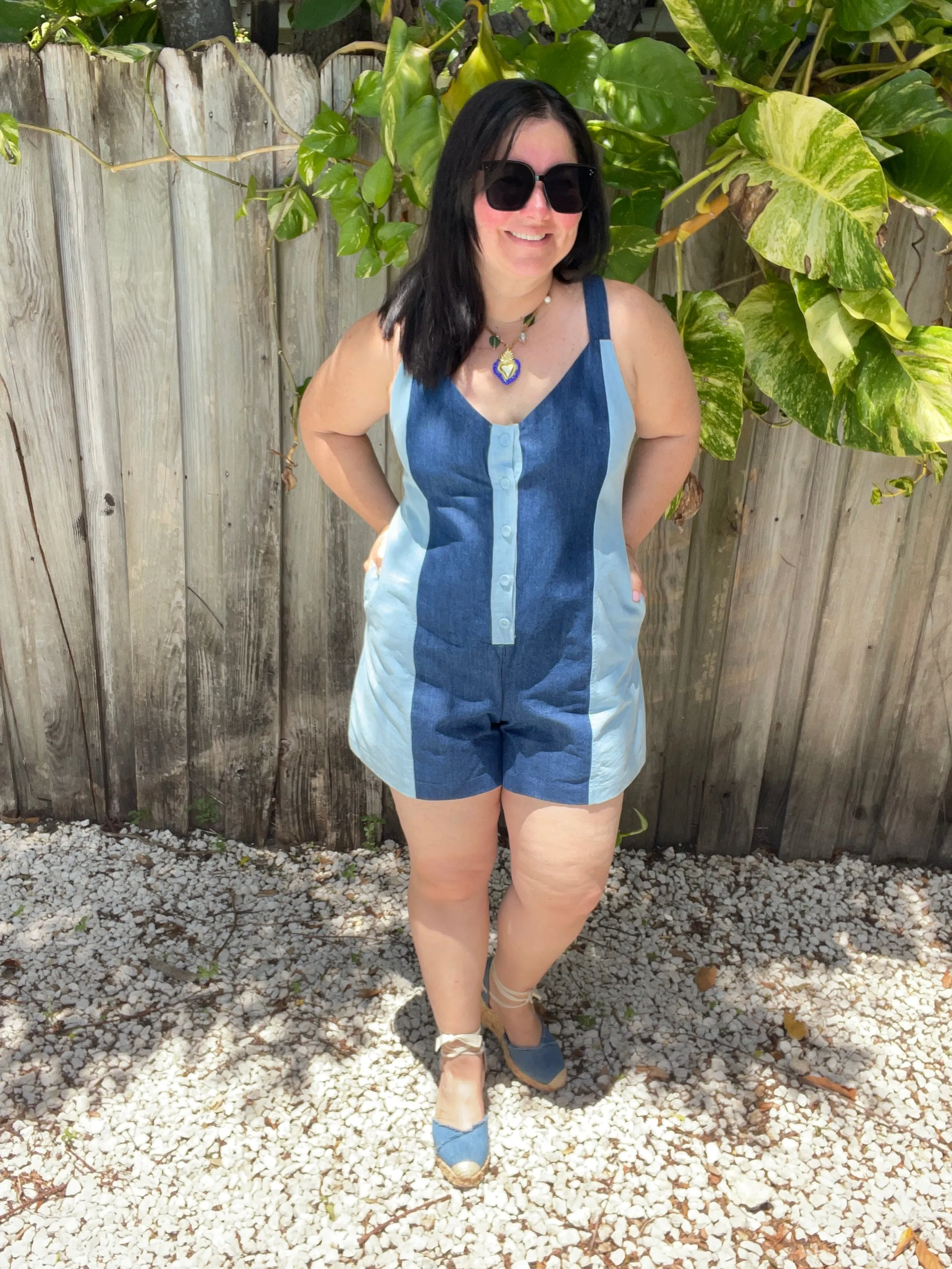 Denim Color Block Romper