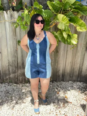 Denim Color Block Romper