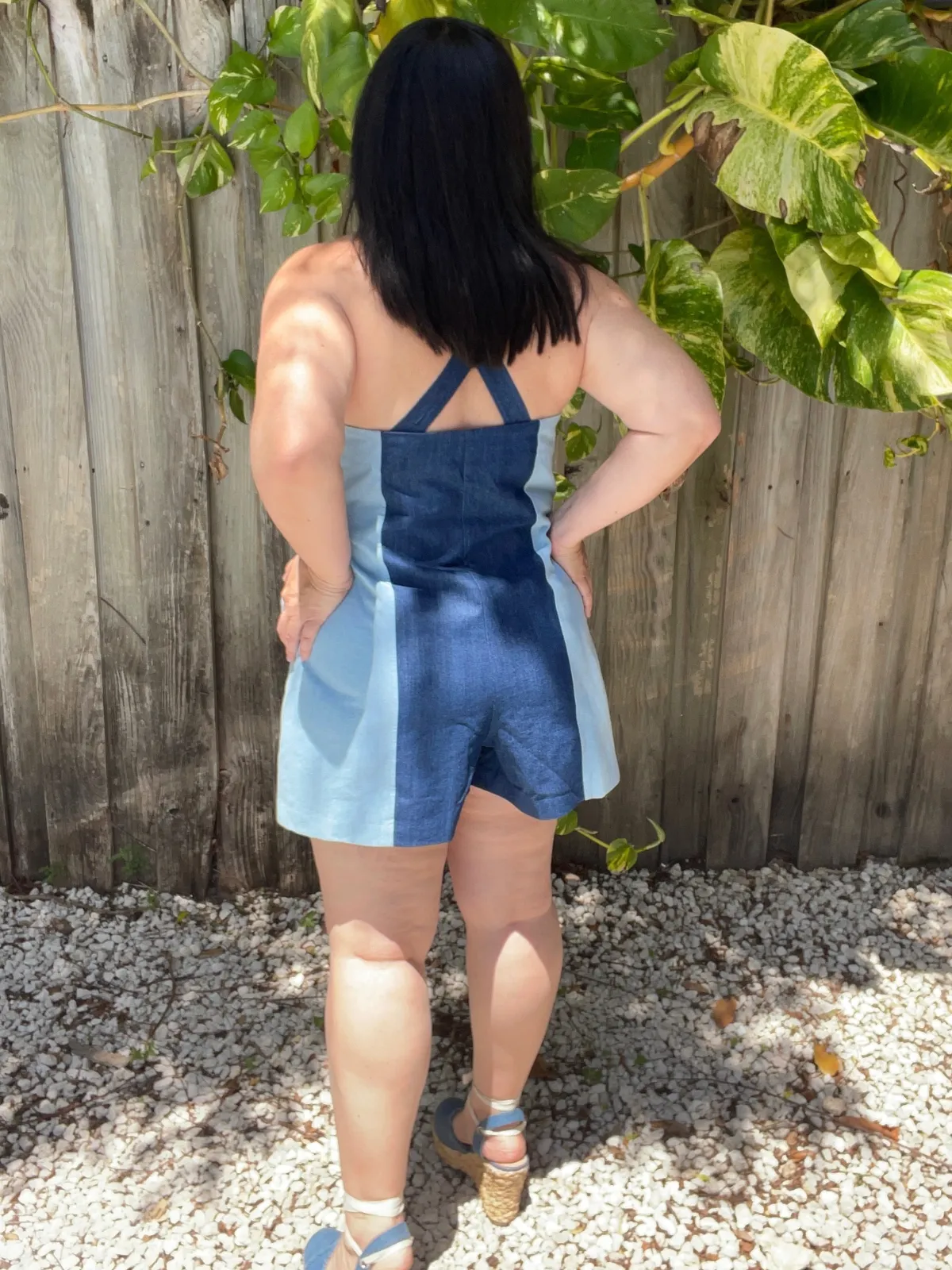 Denim Color Block Romper