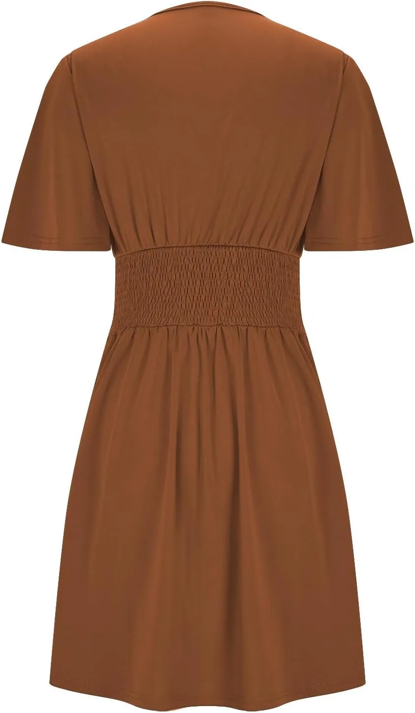 Dresses for Women 2025 Elegant Classy Ruffle A Line Summer Dresses Deep V Neck Sexy Dresses Short Sleeve Mini Dress