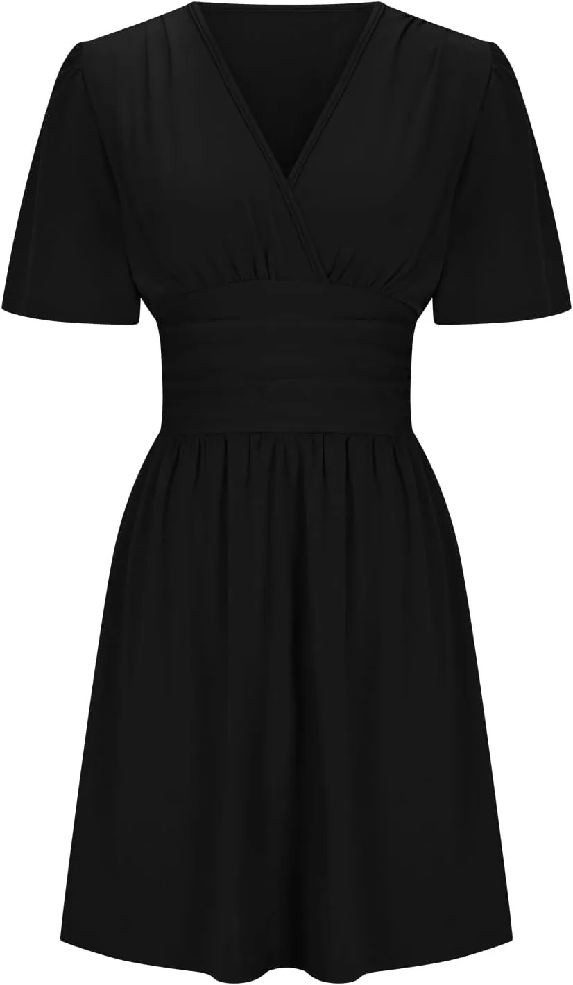 Dresses for Women 2025 Elegant Classy Ruffle A Line Summer Dresses Deep V Neck Sexy Dresses Short Sleeve Mini Dress