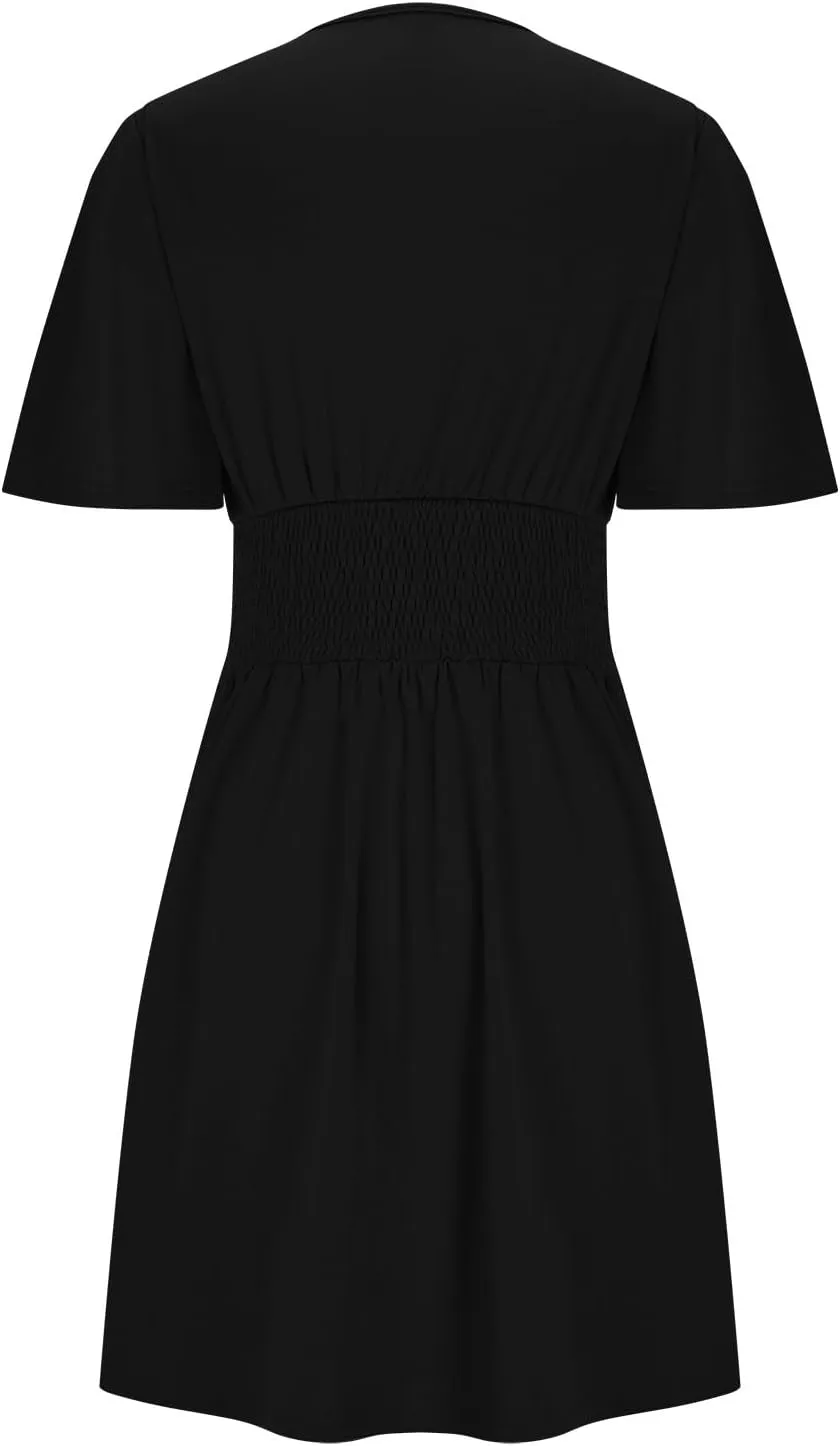 Dresses for Women 2025 Elegant Classy Ruffle A Line Summer Dresses Deep V Neck Sexy Dresses Short Sleeve Mini Dress