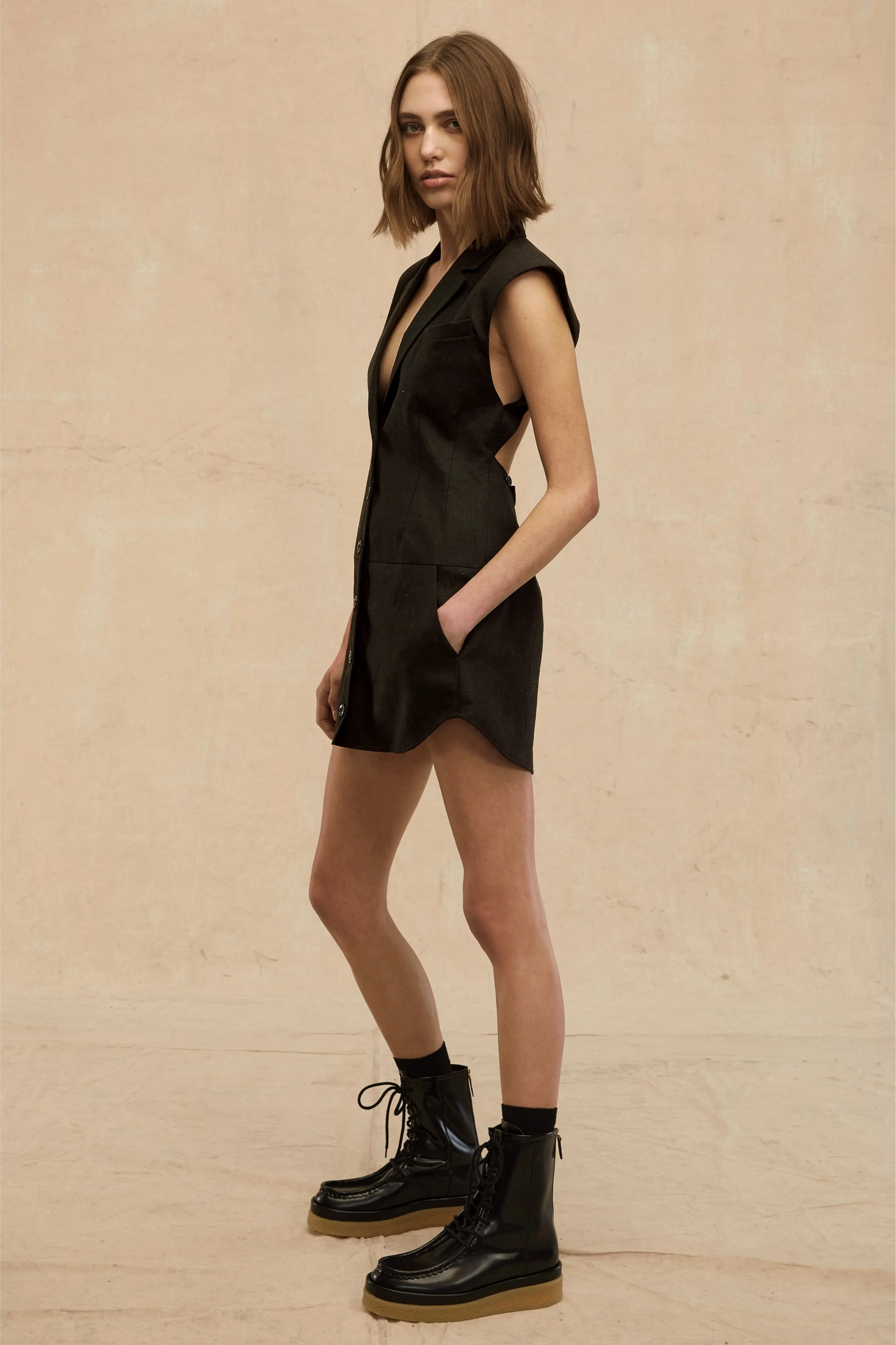 Enzo Linen Open Back Mini Dress