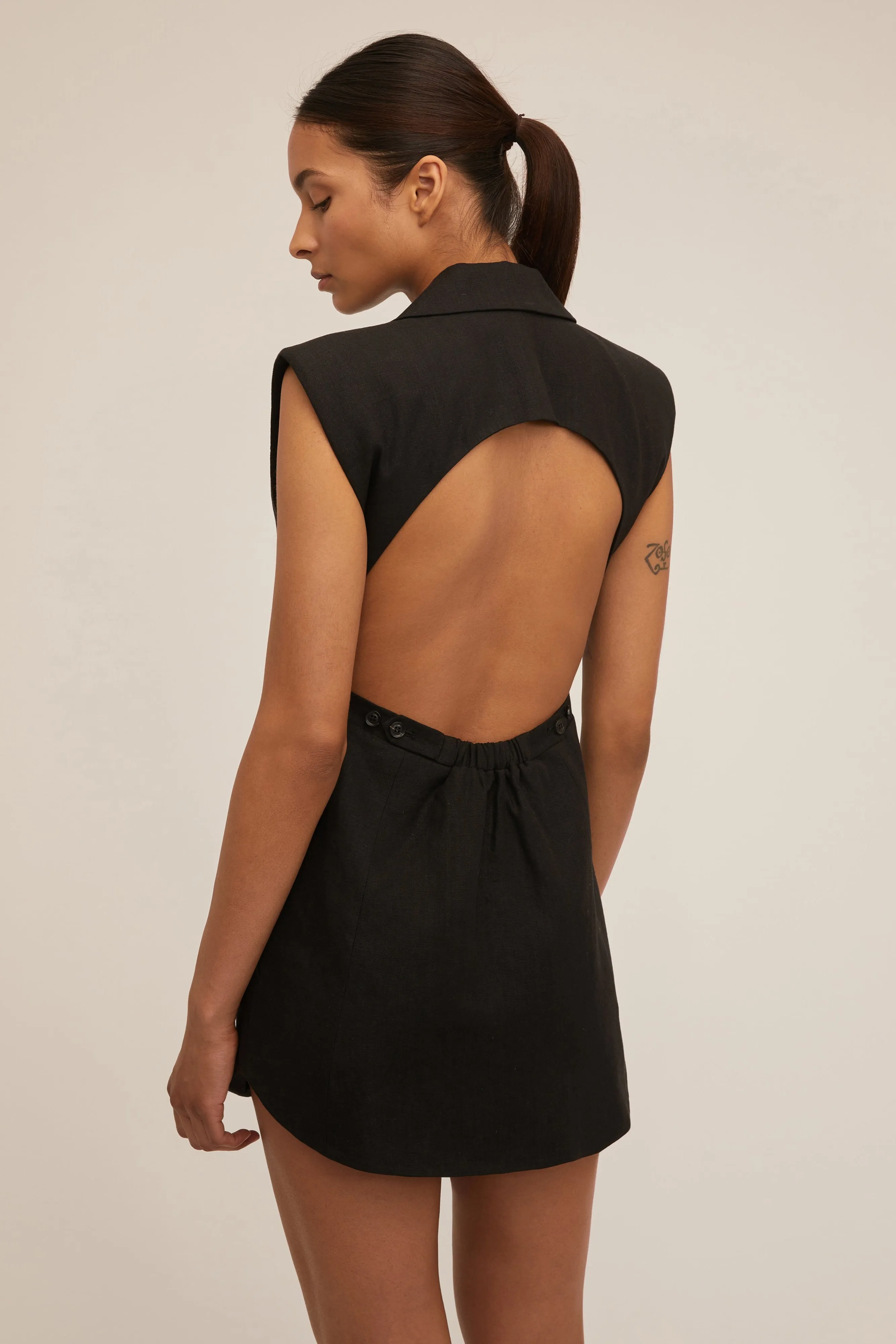 Enzo Linen Open Back Mini Dress