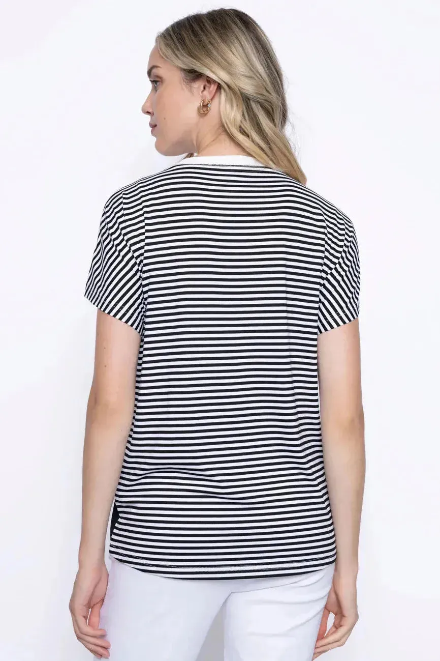 Floral Print Jersey T Shirt with Striped Reverse by Picadilly Canada