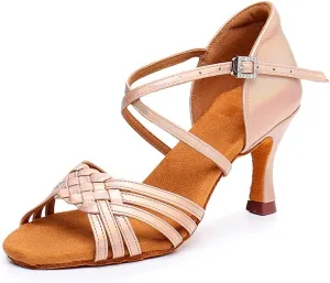 HROYL Women Latin Dance Shoes Professional Practice Performance Ballroom Salsa Dance Shoes,Model EM3032