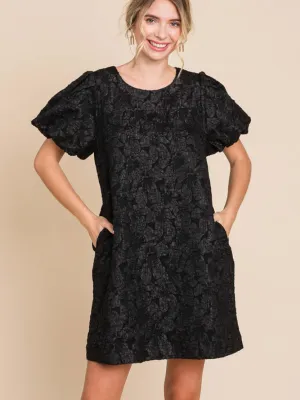 Jacquard Puff Sleeve Mini Dress