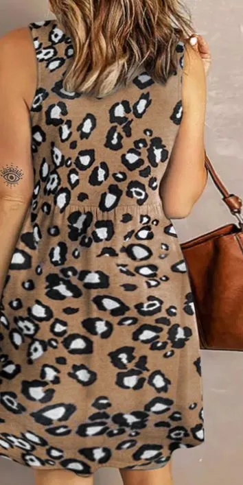 Leopard Sleeveless Button Down Dress