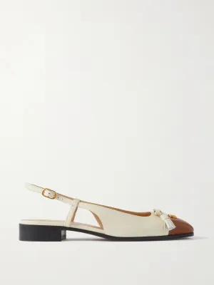 Logo-embellished tasseled leather slingback ballet flats