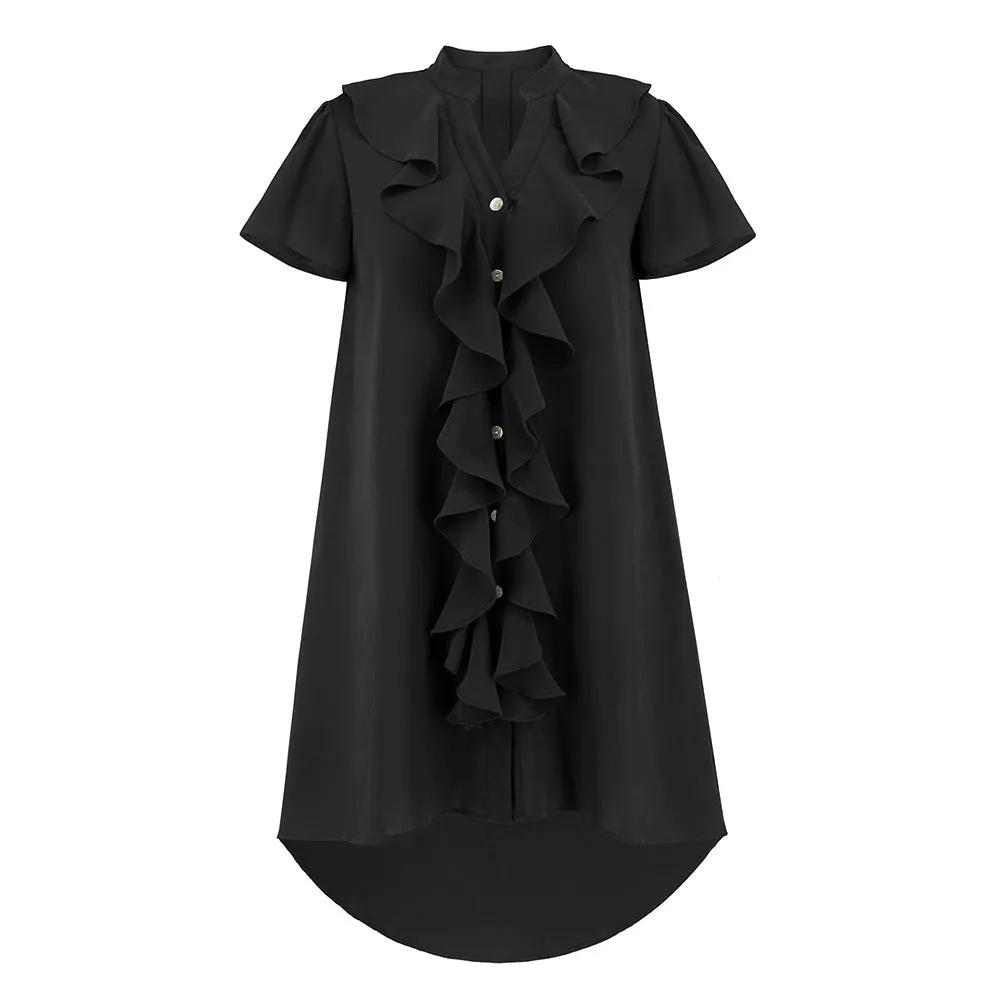 Lotus Leaf Lace Button Down Shirt Dress