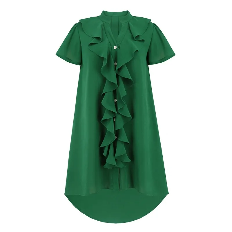 Lotus Leaf Lace Button Down Shirt Dress