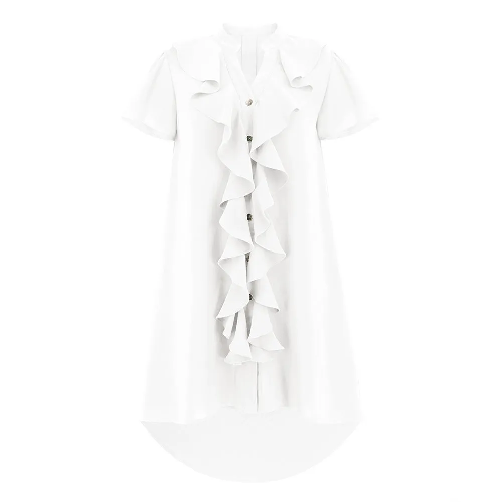 Lotus Leaf Lace Button Down Shirt Dress