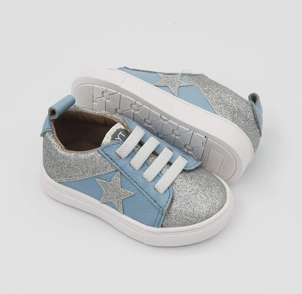 Low Top Sneakers - Blue Sky / Silver Glitter Star