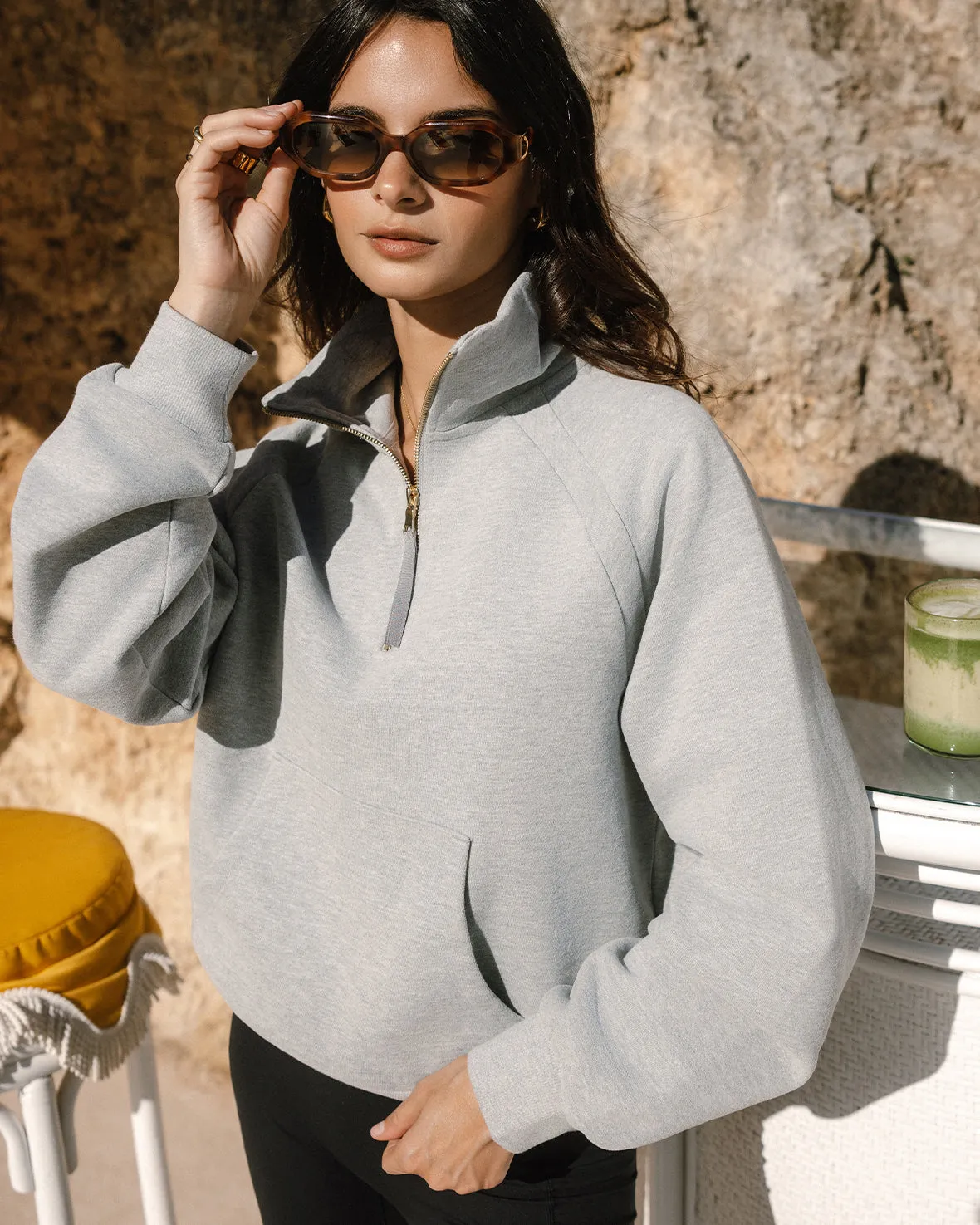 LuxeComfort Scuba Half-Zip Sweatshirt - Grey Marl