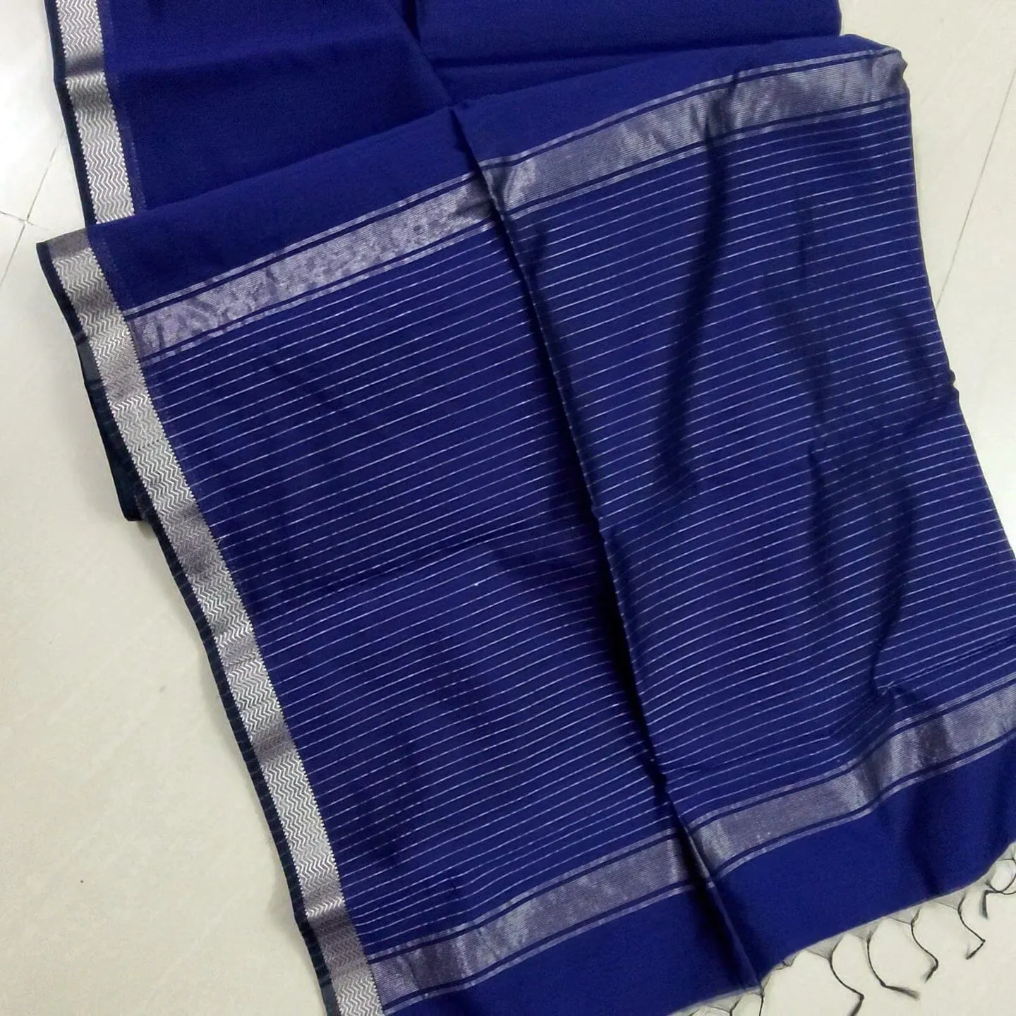 Maheshwari Handloom Silk Cotton Saree with Silver Border