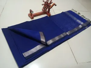 Maheshwari Handloom Silk Cotton Saree with Silver Border