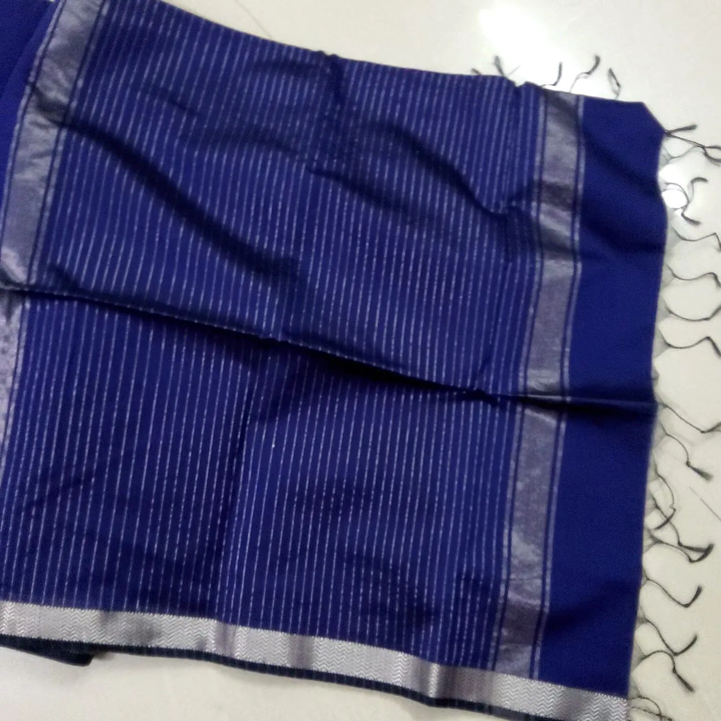 Maheshwari Handloom Silk Cotton Saree with Silver Border