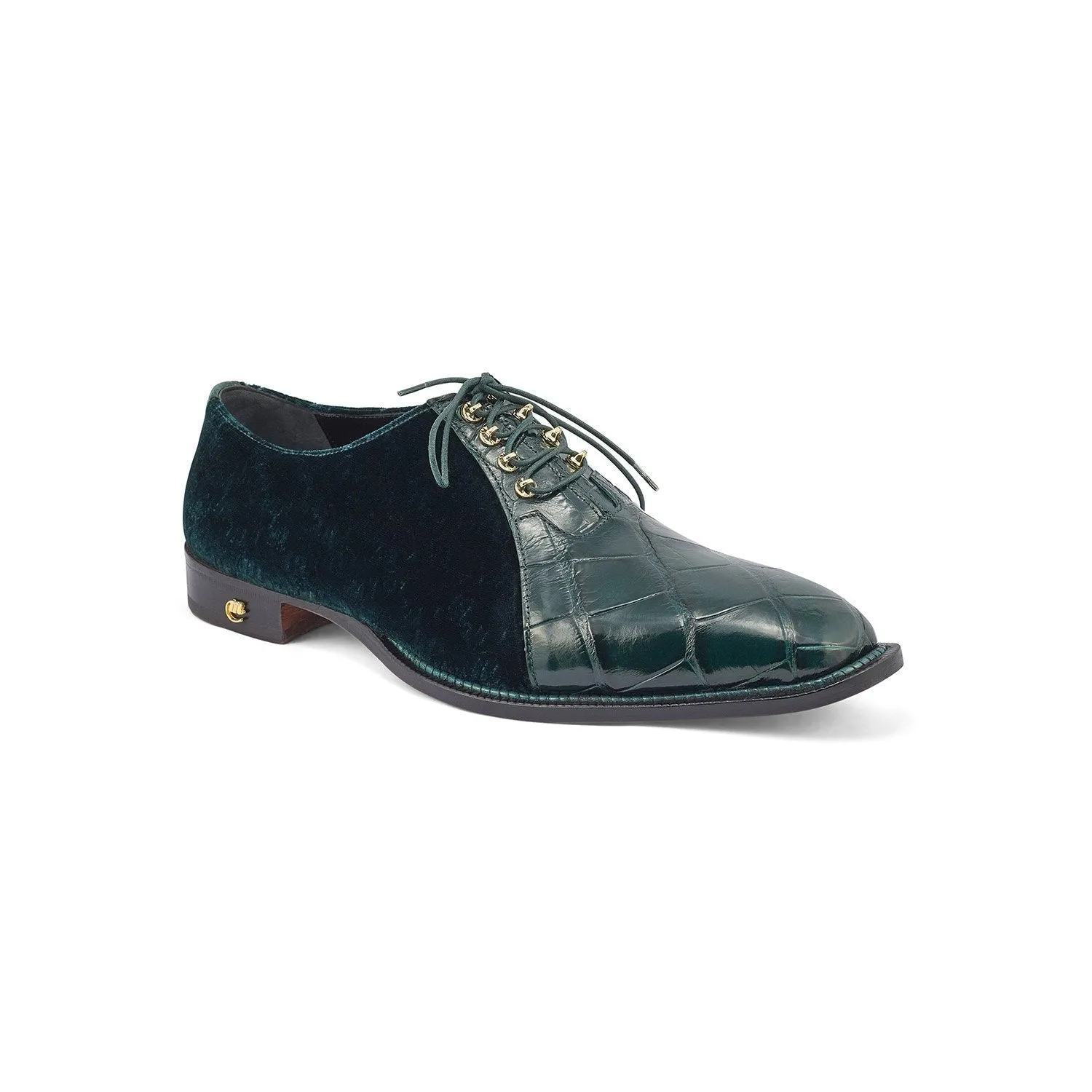 Mauri 4948 Lenox Men's Shoes Hunter Green Exotic Body Alligator / Velvet Embossed Leather Oxfords (MA5353)