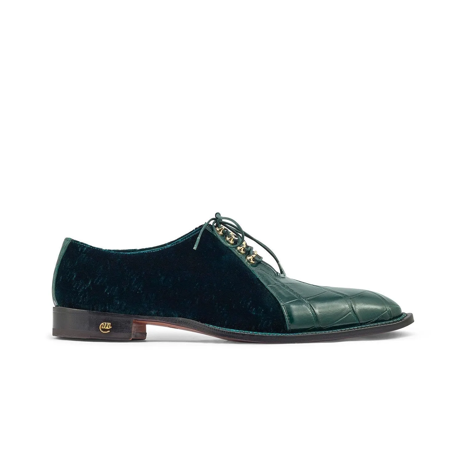 Mauri 4948 Lenox Men's Shoes Hunter Green Exotic Body Alligator / Velvet Embossed Leather Oxfords (MA5353)