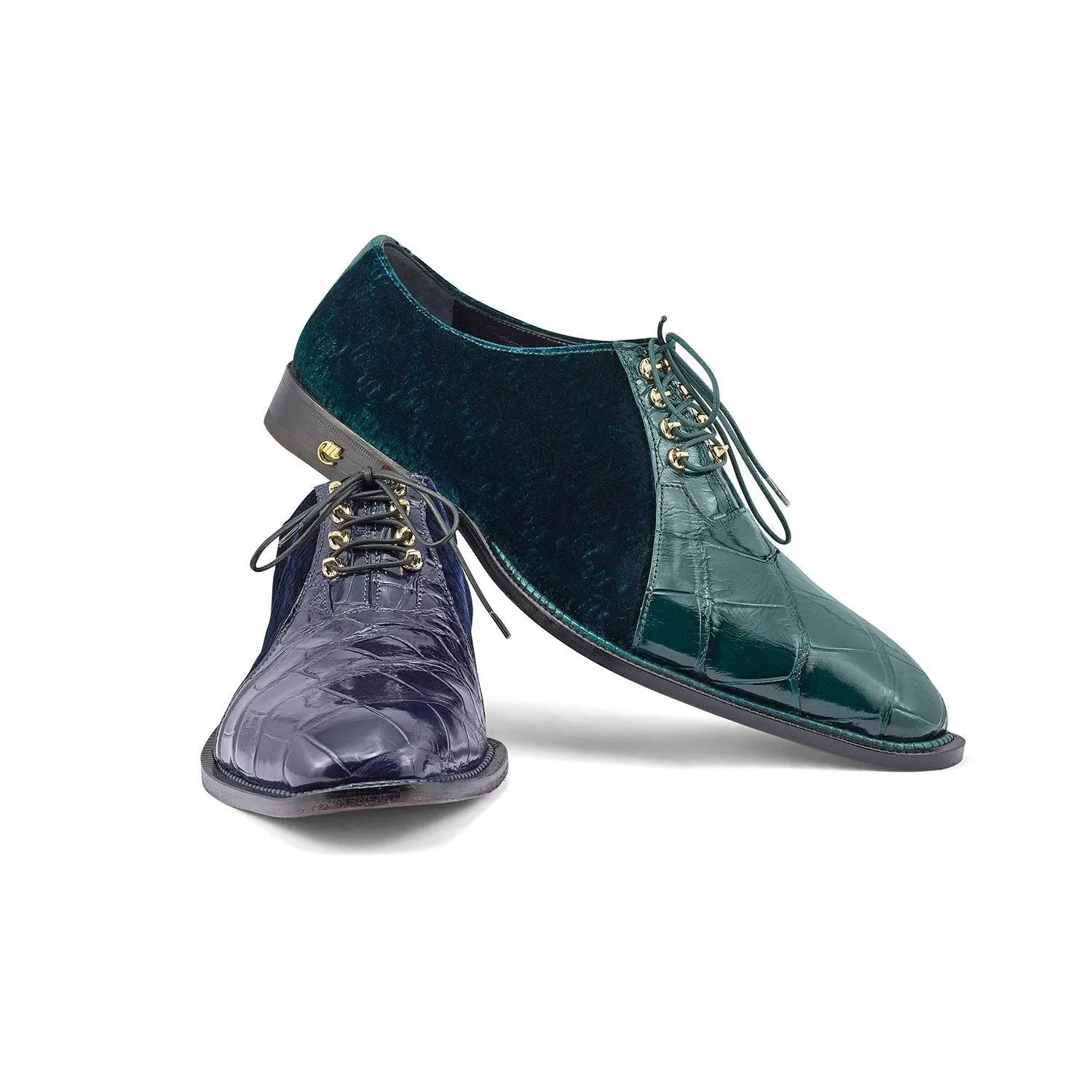 Mauri 4948 Lenox Men's Shoes Hunter Green Exotic Body Alligator / Velvet Embossed Leather Oxfords (MA5353)
