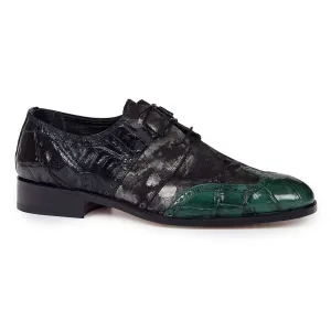 Mauri Designer Shoes 53124 Men's Black & Fabric Machado/Alligator & Baby Croc Oxfords (MA4617)