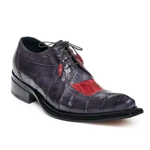 Mauri Designer Shoes Exotic Skin Men's Pino Bordeaux & Medium Grey Alligator Body Oxfords 44268(MA4822)