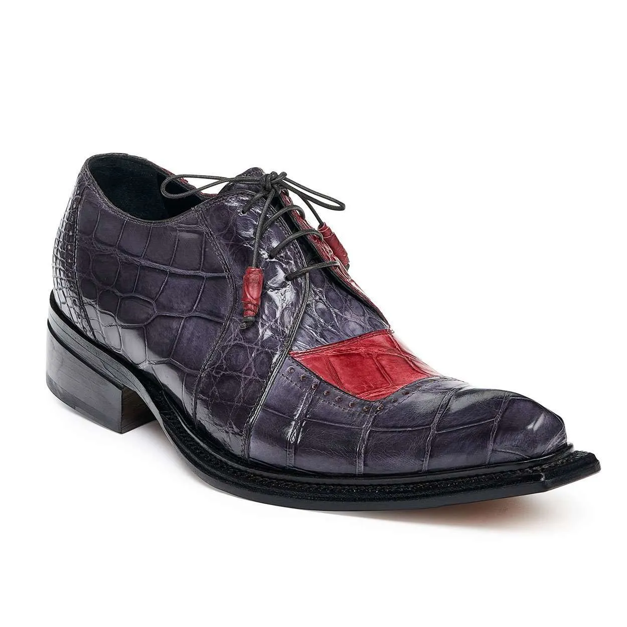 Mauri Designer Shoes Exotic Skin Men's Pino Bordeaux & Medium Grey Alligator Body Oxfords 44268(MA4822)