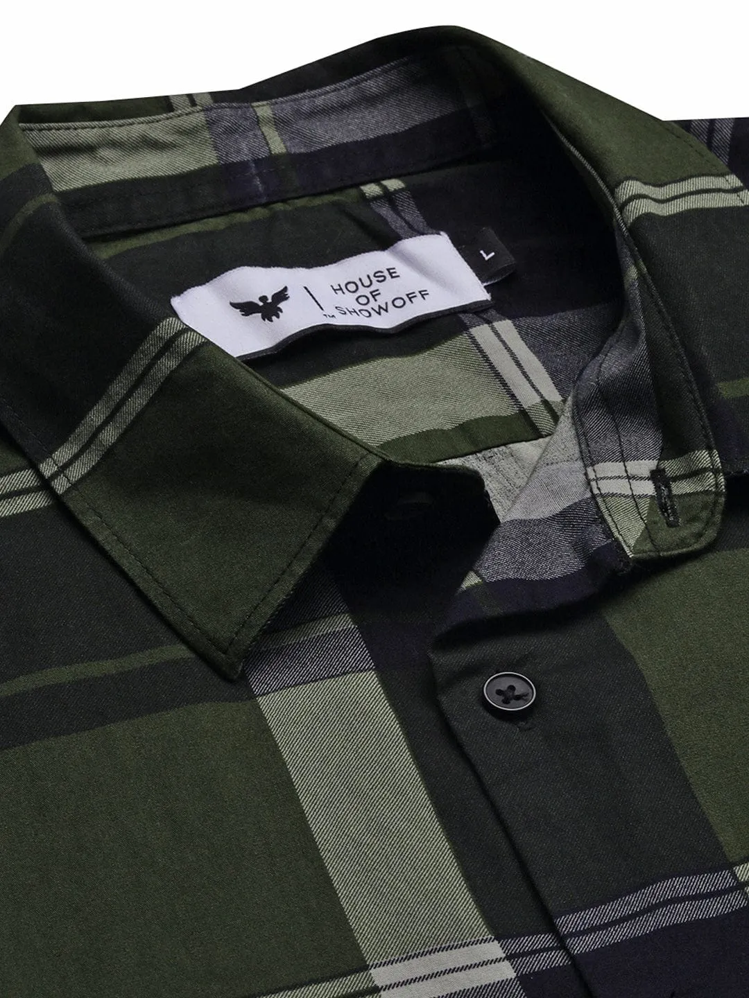 Men Checked Cotton Green Slim Fit Shirt