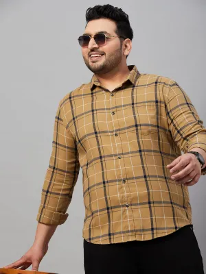 Men Checked Khaki Cotton Shirt