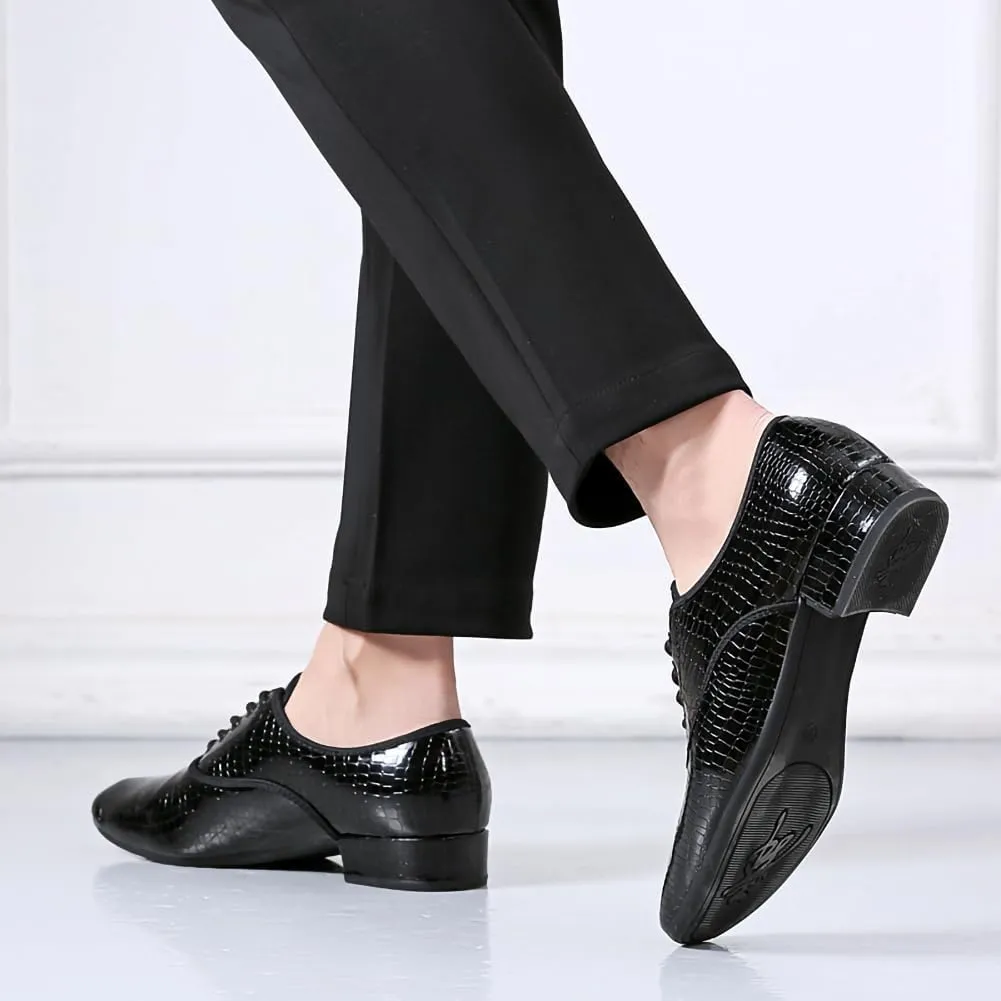 Men's Ballroom Dance Shoes Black Lace-up Latin Performance Shoes Waltz Modern Dancing Practice Shoe