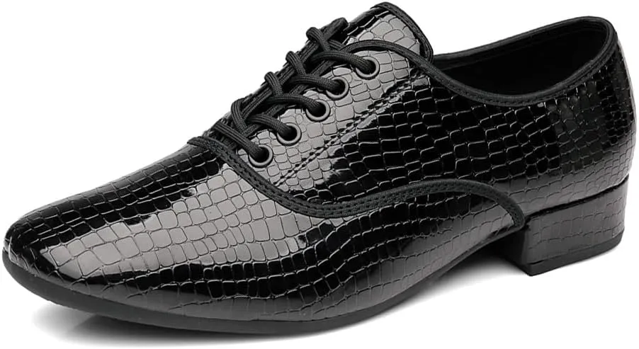 Men's Ballroom Dance Shoes Black Lace-up Latin Performance Shoes Waltz Modern Dancing Practice Shoe