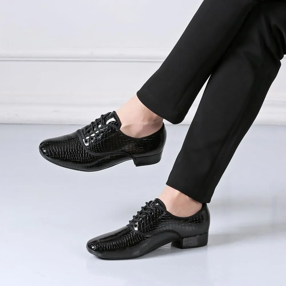 Men's Ballroom Dance Shoes Black Lace-up Latin Performance Shoes Waltz Modern Dancing Practice Shoe