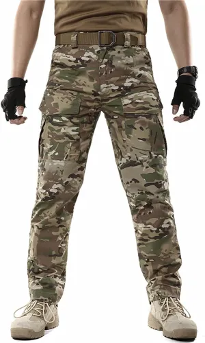Men's Camouflage Slim-Fitting Pants Elastic Waist Tactical Training Multi-Pocket Work Pants