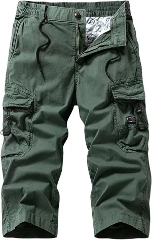 Men's Casual Functional Workwear Cropped Pants Loose Straight Multi-Pocket Cargo Pants
