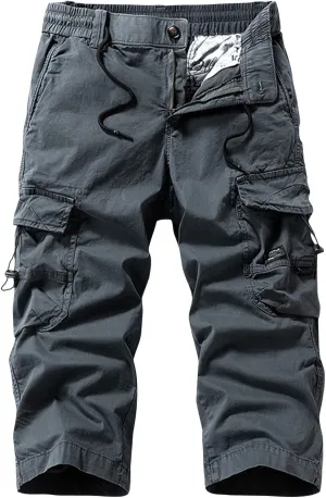 Men's Casual Functional Workwear Cropped Pants Loose Straight Multi-Pocket Cargo Pants