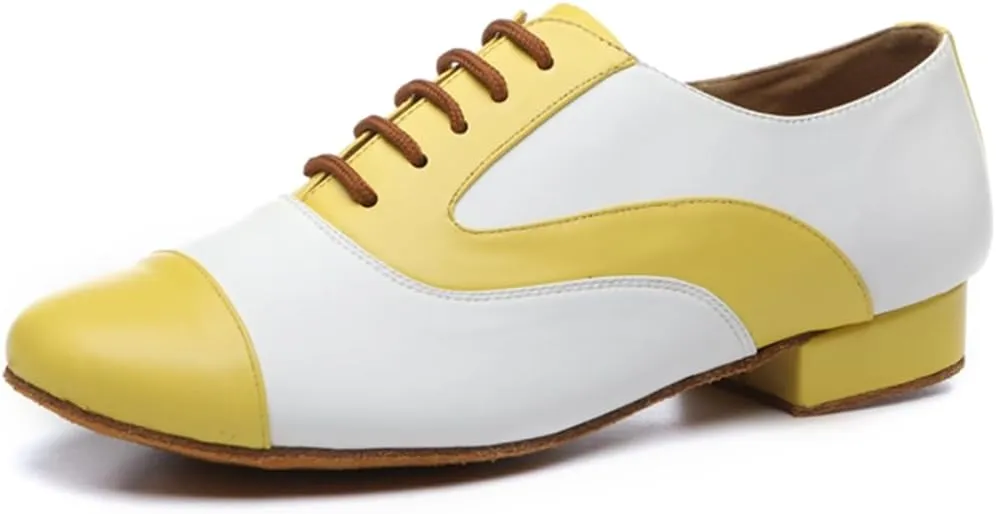 Men's Leather Round Toe Dancing Shoes for Latin Rumba Waltz Tango Performence Ballroom Dance Shoes