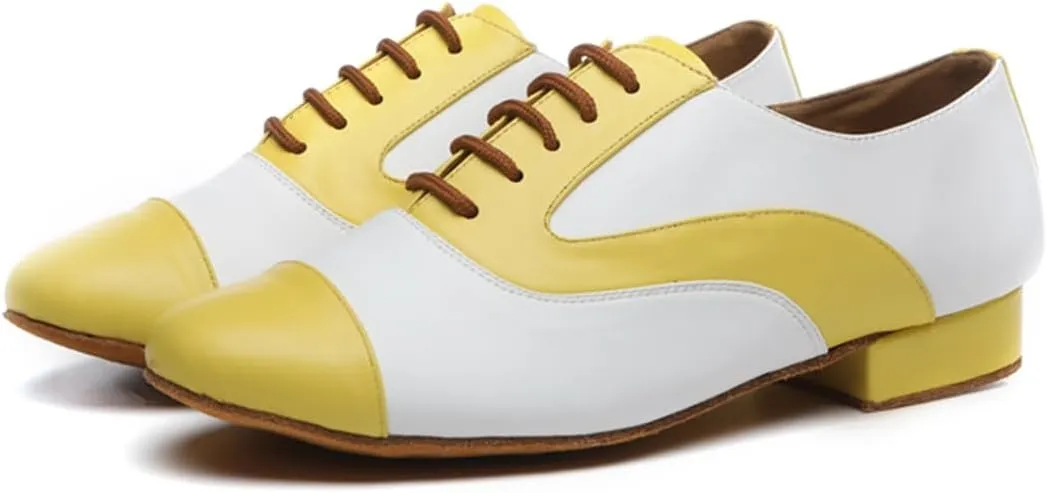 Men's Leather Round Toe Dancing Shoes for Latin Rumba Waltz Tango Performence Ballroom Dance Shoes